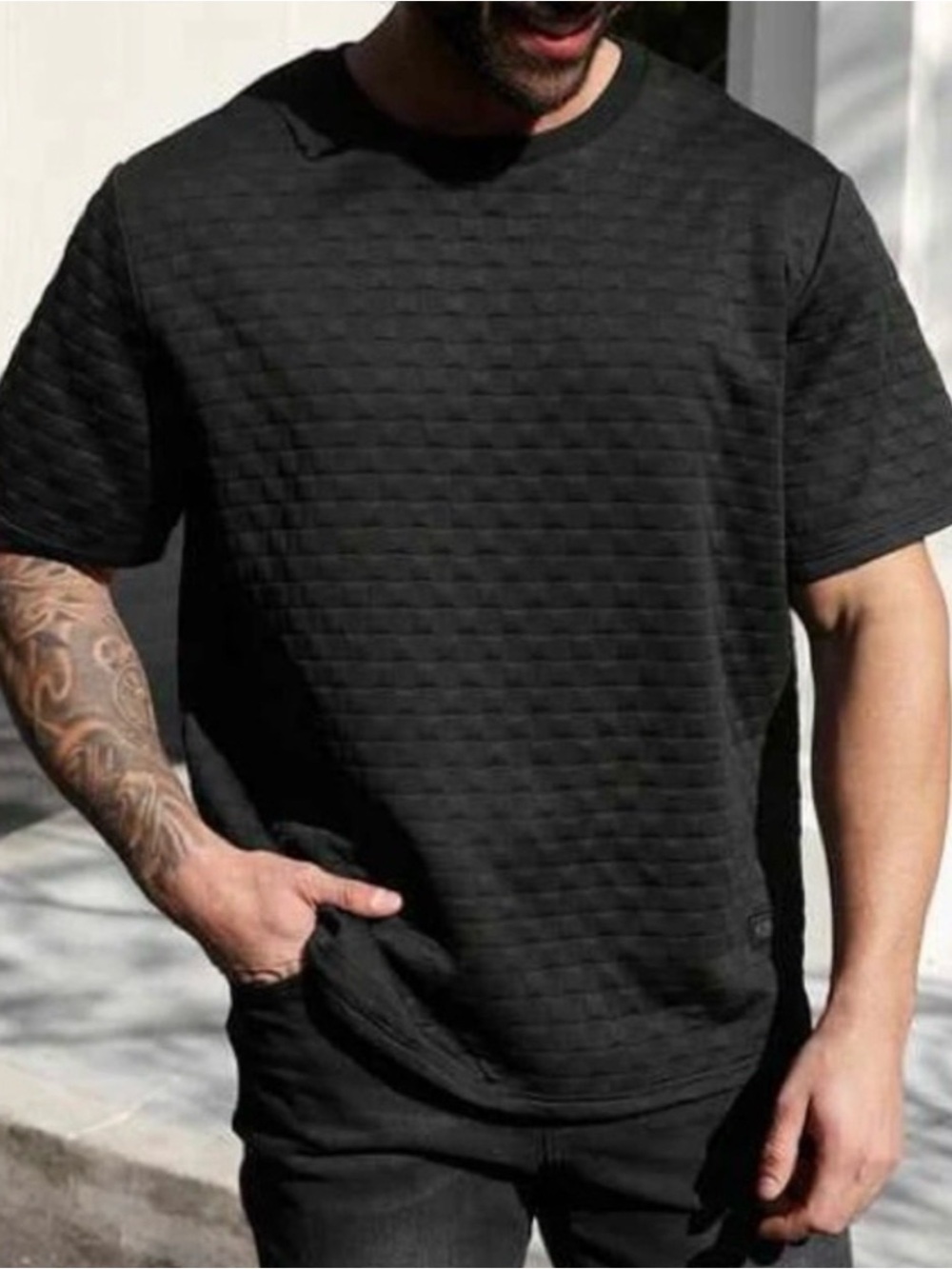Saints Studio Black Diamond Weave Textured Knit T-Shirt XL Minimalist Streetwear